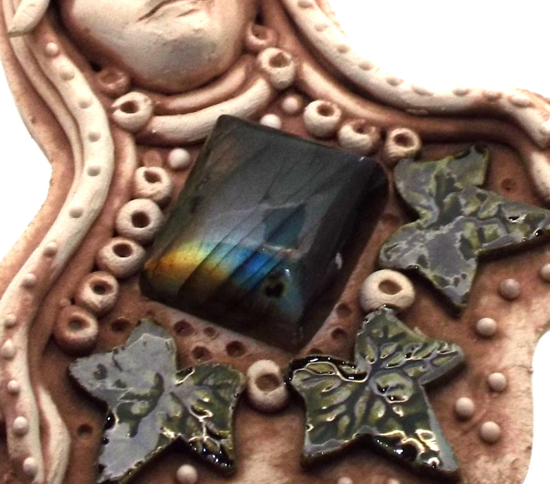 Ceramic Goddess with Labradorite Wall Art 02