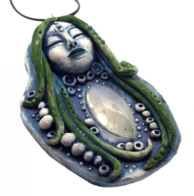 Ceramic Goddess with Rainbow Moonstone Wall Art 26