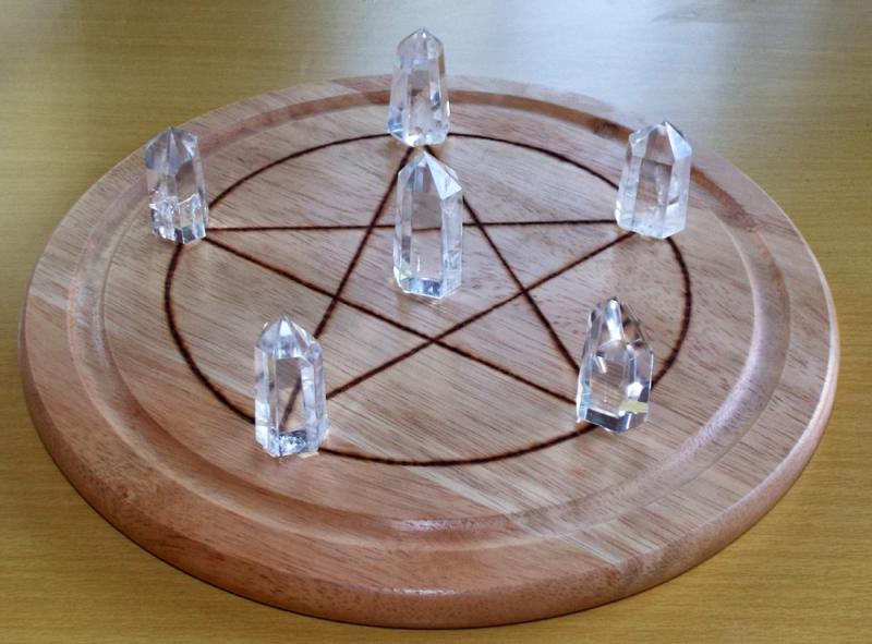 Large Wooden Crystal Healing Grid with Six Quartz Points