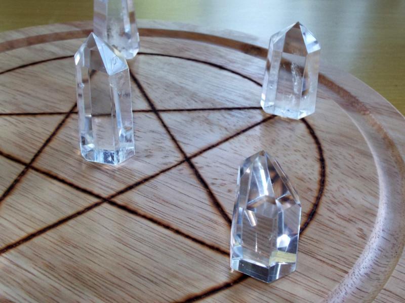 Large Wooden Crystal Healing Grid with Six Quartz Points