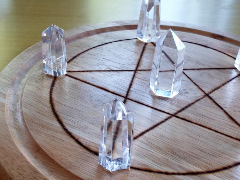 Large Wooden Crystal Healing Grid with Six Quartz Points