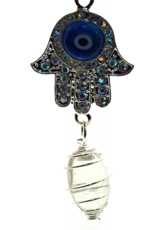 Evil Eye Hand Crystal Lingam Bag Charm Keyring