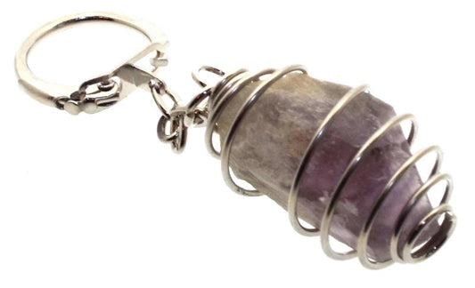 Dogtooth Chevron Amethyst Gemstone Spiral Keyring