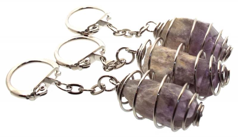 Dogtooth Chevron Amethyst Gemstone Spiral Keyring