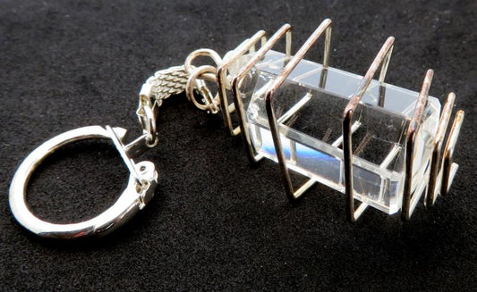Quartz Obelisk Square Silver Coloured Spiral Keyring