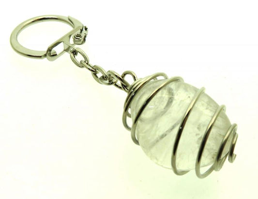Clear Quartz Gemstone Spiral Keyring