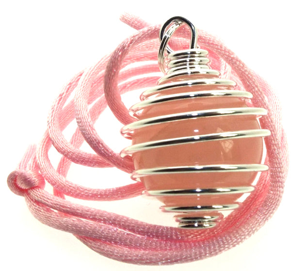 Large Rose Quartz Gemstone Sphere Spiral Pendant