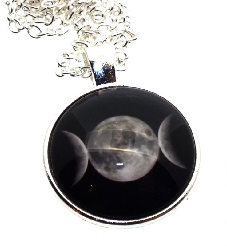 Triple Moon Glass Dome Chain Necklace