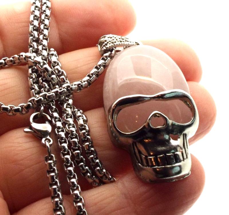 Rose Quartz Skull Chain Necklace