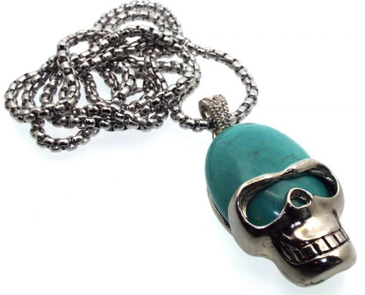 Turquoise Howlite Skull Chain Necklace