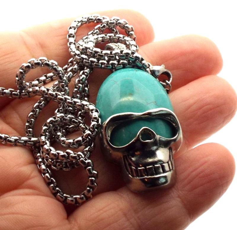 Turquoise Howlite Skull Chain Necklace
