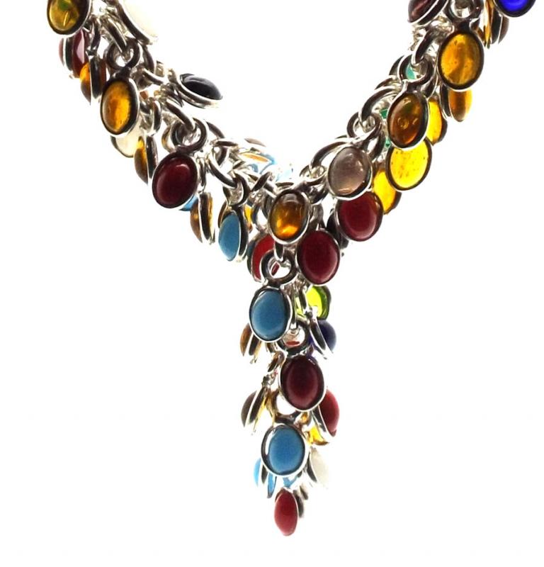 Multi Coloured Gemstone Gypsy Charm Necklace