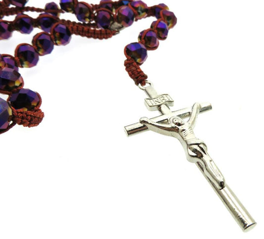 Purple Bead Rosary Macrame Necklace