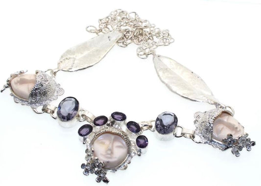 Amethyst and Iolite Indian Silver Goddess Necklace 01