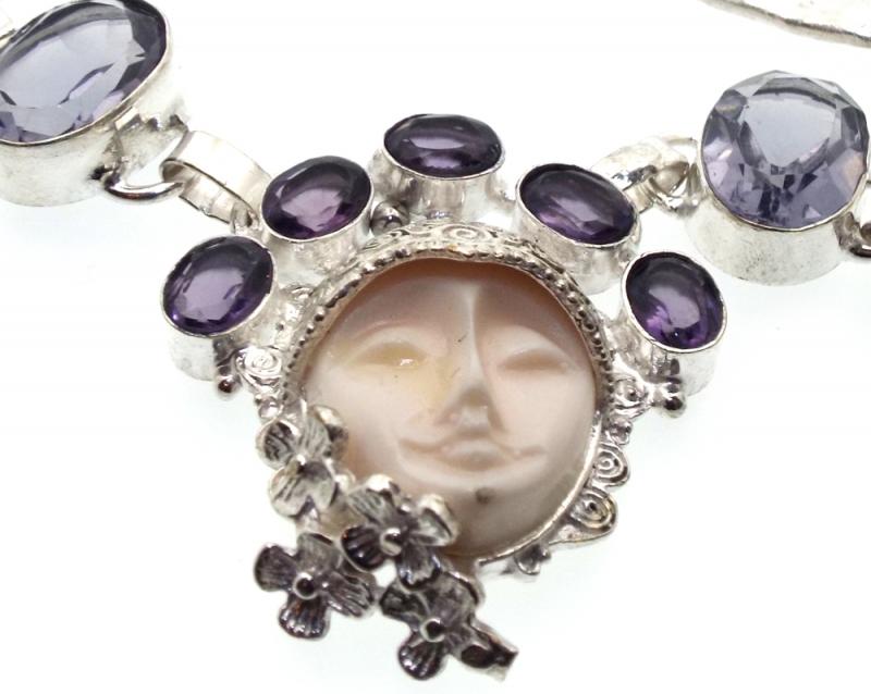 Amethyst and Iolite Indian Silver Goddess Necklace 01