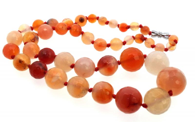 18 inch Orange Agate Gemstone Faceted Bead Necklace
