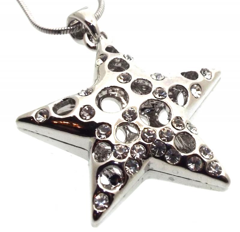 Bling Small Metal Crystal Glass Star Necklace