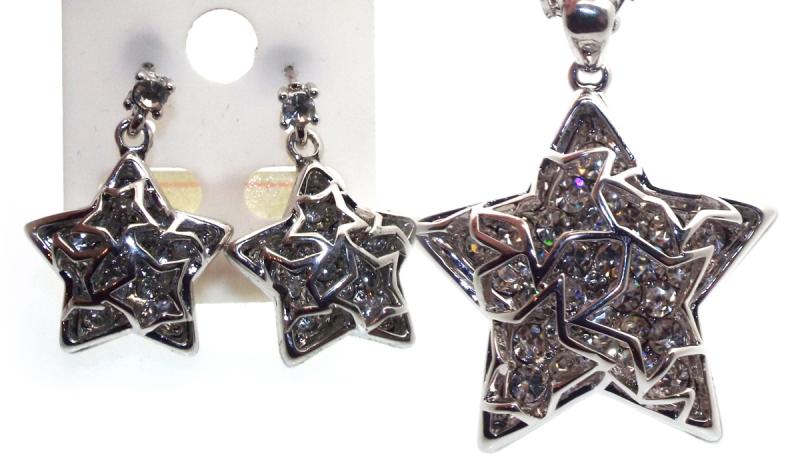 Bling Metal Crystal Glass Star Necklace and Earring Set