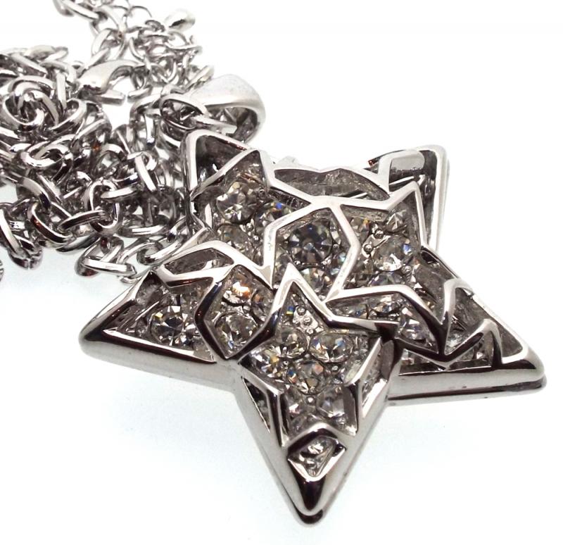 Bling Metal Crystal Glass Star Necklace and Earring Set