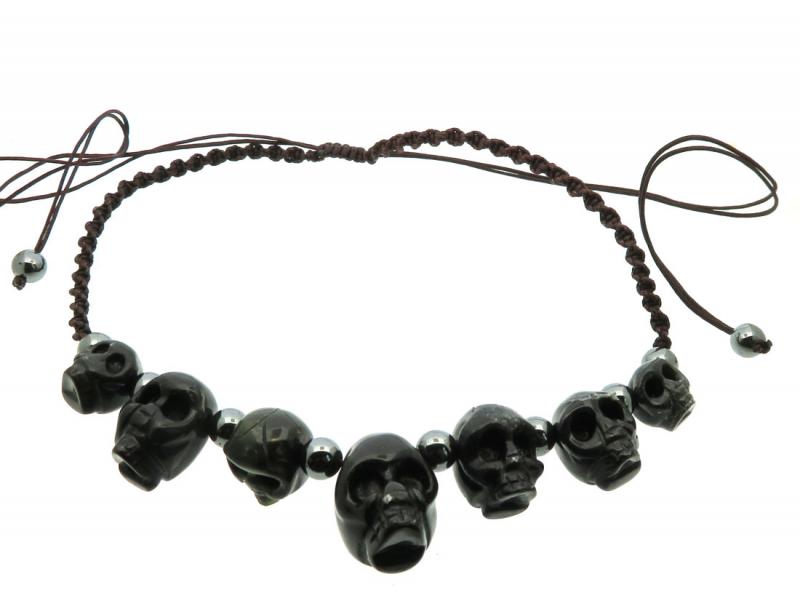 Black Agate Gemstone Woven String Necklace