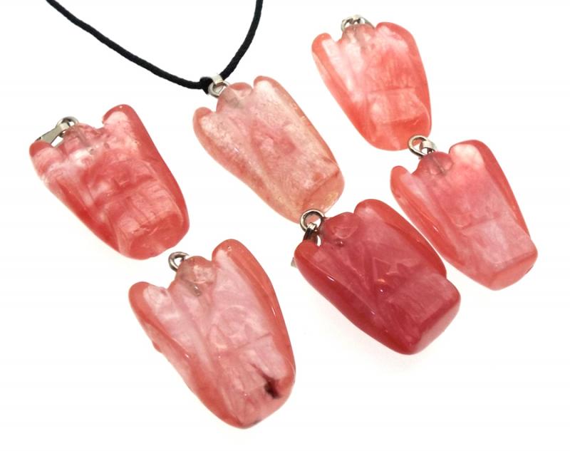 Cherry Quartz Gemstone Carved Angel Pendant