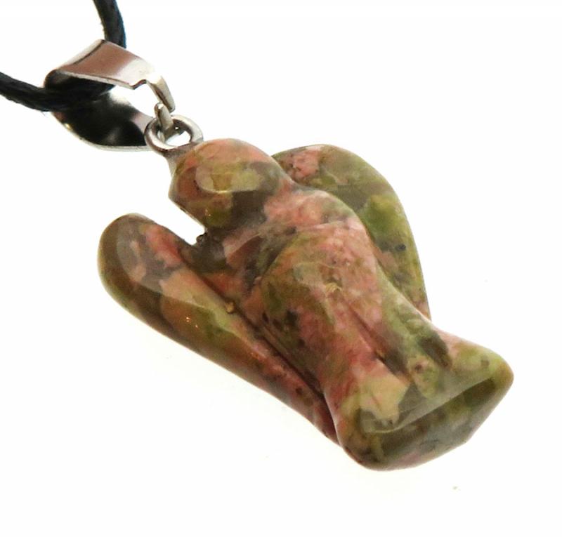 Unakite Gemstone Carved Angel Pendant