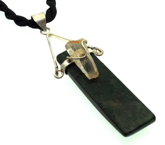 Seraphinite and Quartz Gemstone Pendant