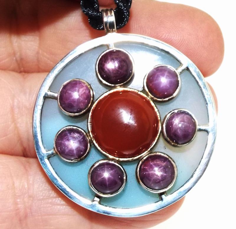 Star Ruby and Chalcedony Sterling Silver Pendant
