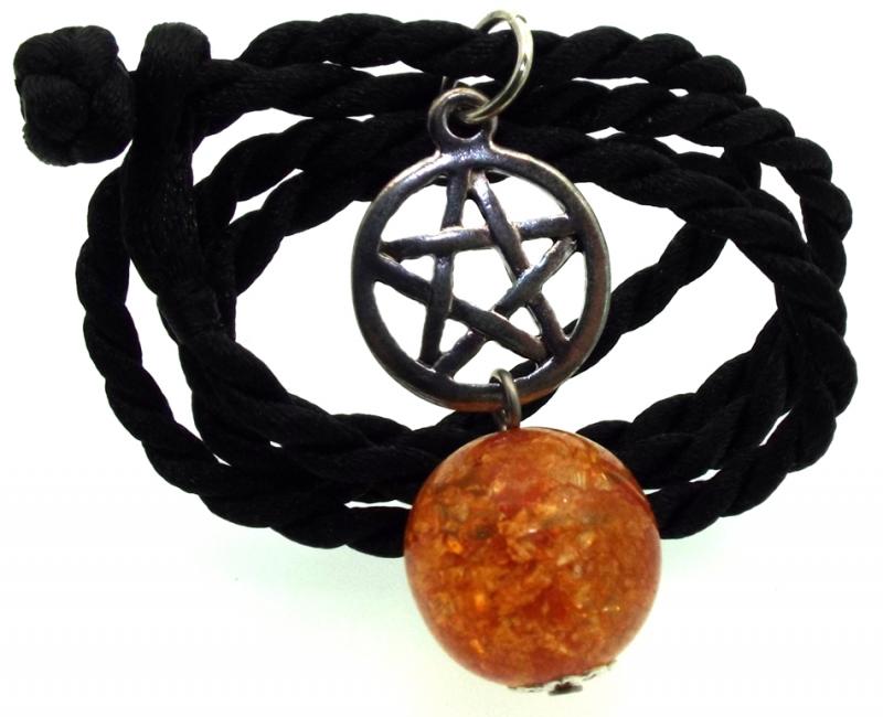 16mm Orange Coloured Crackle Quartz Sphere Pentacle Pendant