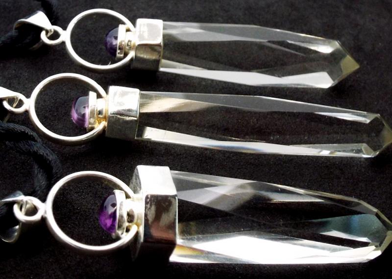 Fancy Cut Clear Quartz Gemstone with Amethyst Pendant