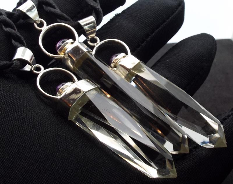 Fancy Cut Clear Quartz Gemstone with Amethyst Pendant