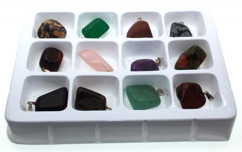 Box of 12 Assorted Gemstone Pendants