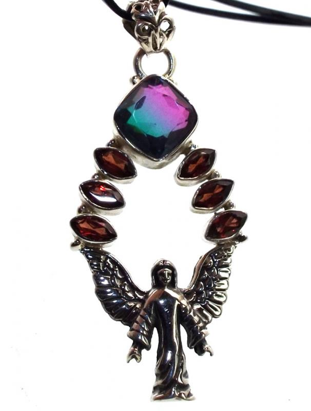 Archangel Sterling Silver Mystic Topaz and Garnet Pendant 01