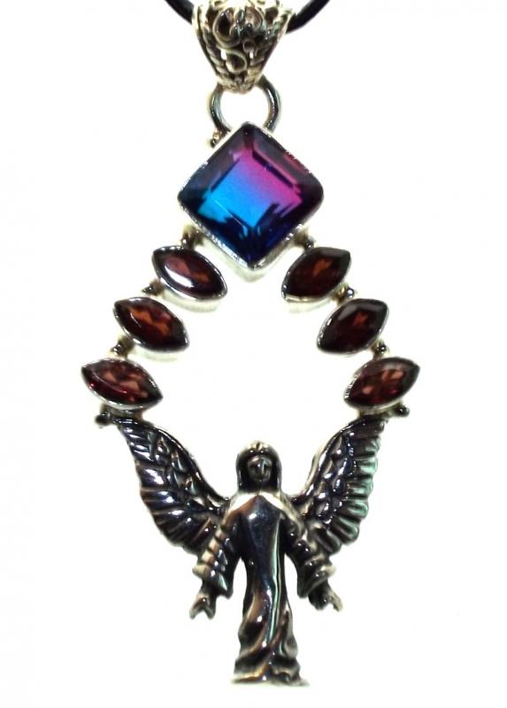 Archangel Sterling Silver Mystic Topaz and Garnet Pendant 02