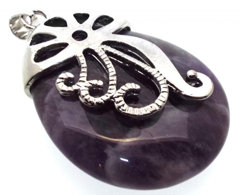 Amethyst Gemstone Teardrop Ornate Swirl Pendant