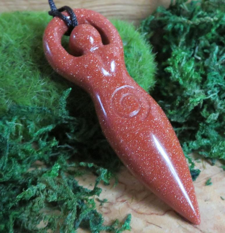 Goldstone Gemstone Fertility Goddess Pendant