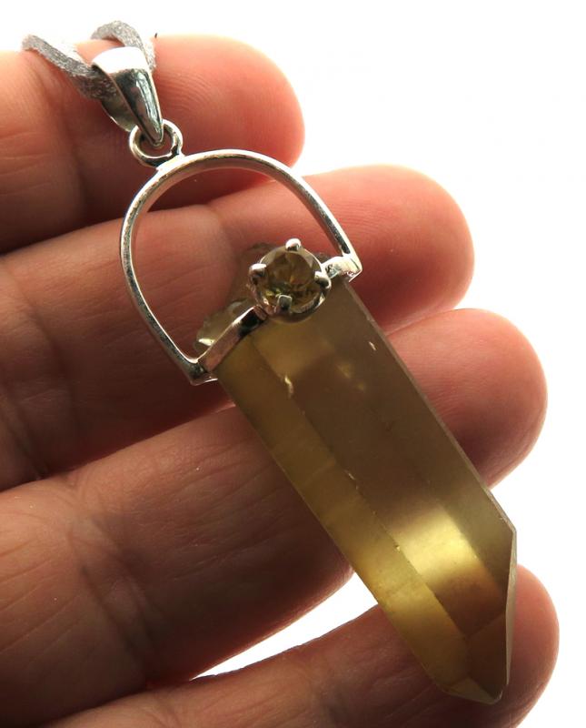 Natural Smoky Citrine Gemstone Point Pendant 06
