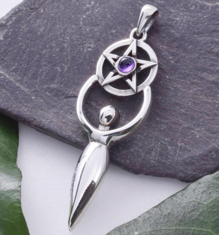 Pentacle Goddess with Amethyst Sterling Silver Pendant
