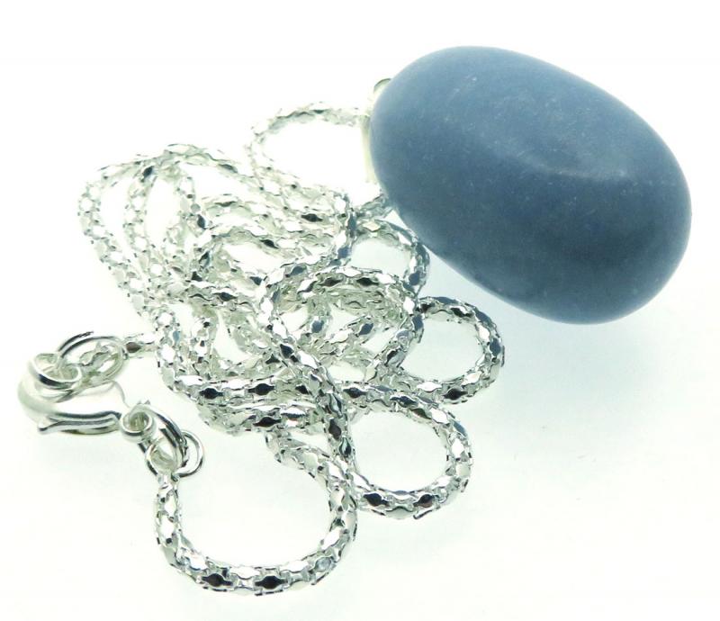 Polished Angelite Gemstone Pendant with Chain