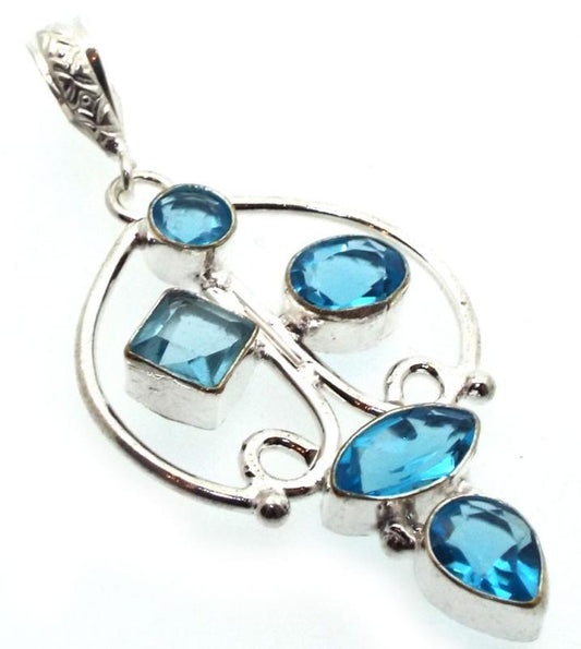 Blue Topaz Indian Silver Pendant 03