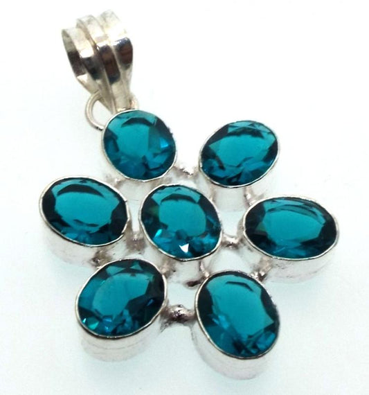 Blue Topaz Indian Silver Pendant 04