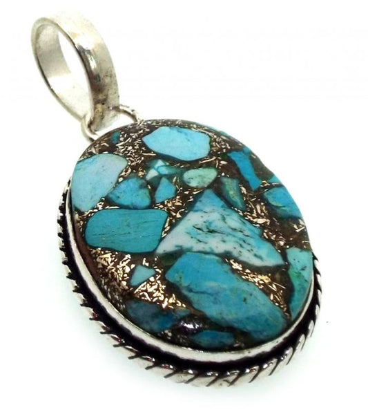 Mohave Turquoise Indian Silver Pendant 04