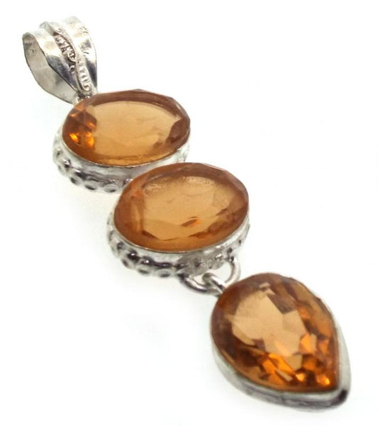 Citrine Indian Silver Pendant 03