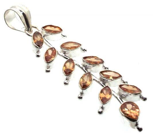 Citrine Indian Silver Pendant 04
