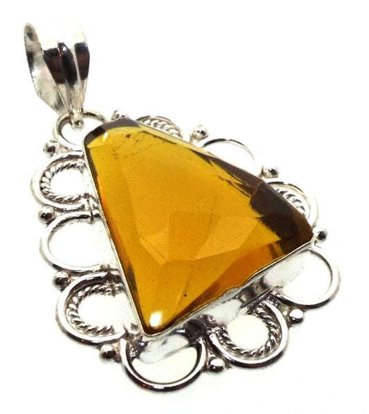 Citrine Indian Silver Pendant 06