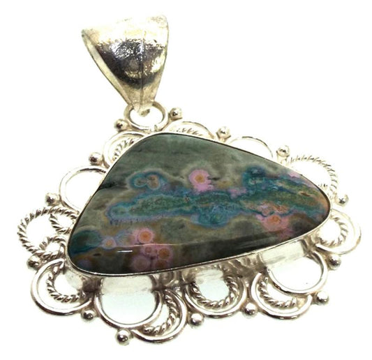 Fancy Jasper Indian Silver Pendant 01