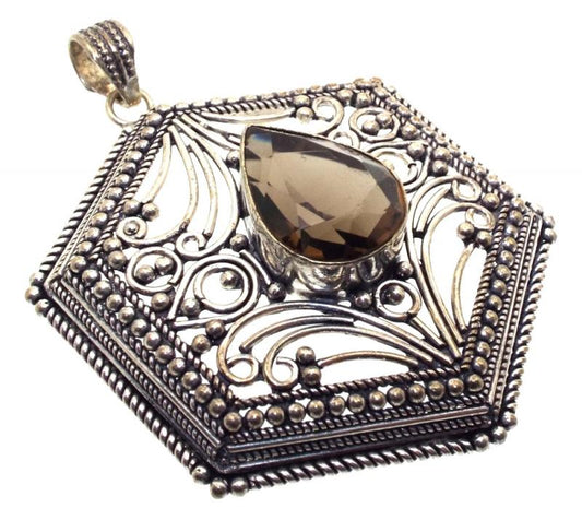 Smoky Quartz Indian Silver Pendant 01