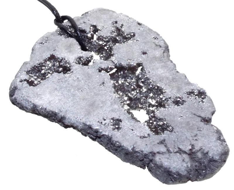 Silver Aura Quartz Freeform Geode Slice Pendant 02