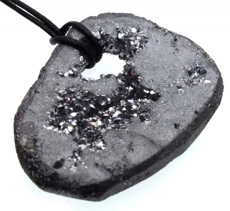 Silver Aura Quartz Freeform Geode Slice Pendant 09