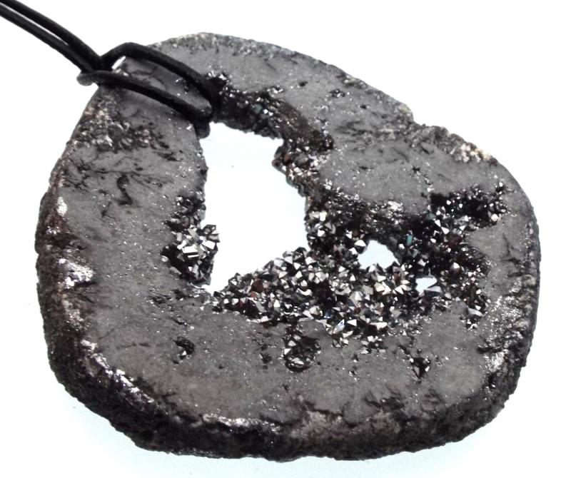Silver Aura Quartz Freeform Geode Slice Pendant 10